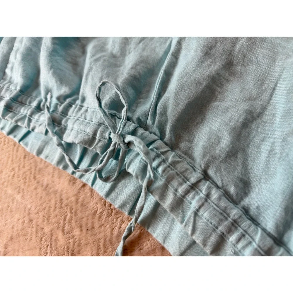 Charter Club Luxury Linen Light Blue Drawstring Straight Leg Pants Womens 16‎